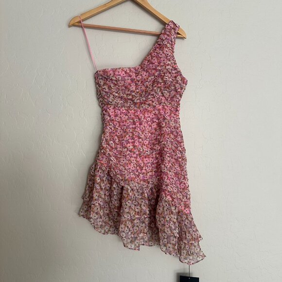 NWT ASTR Womens Pink Floral Asymmetric Sleeveless Mini Body Con Dress S - Picture 4 of 11